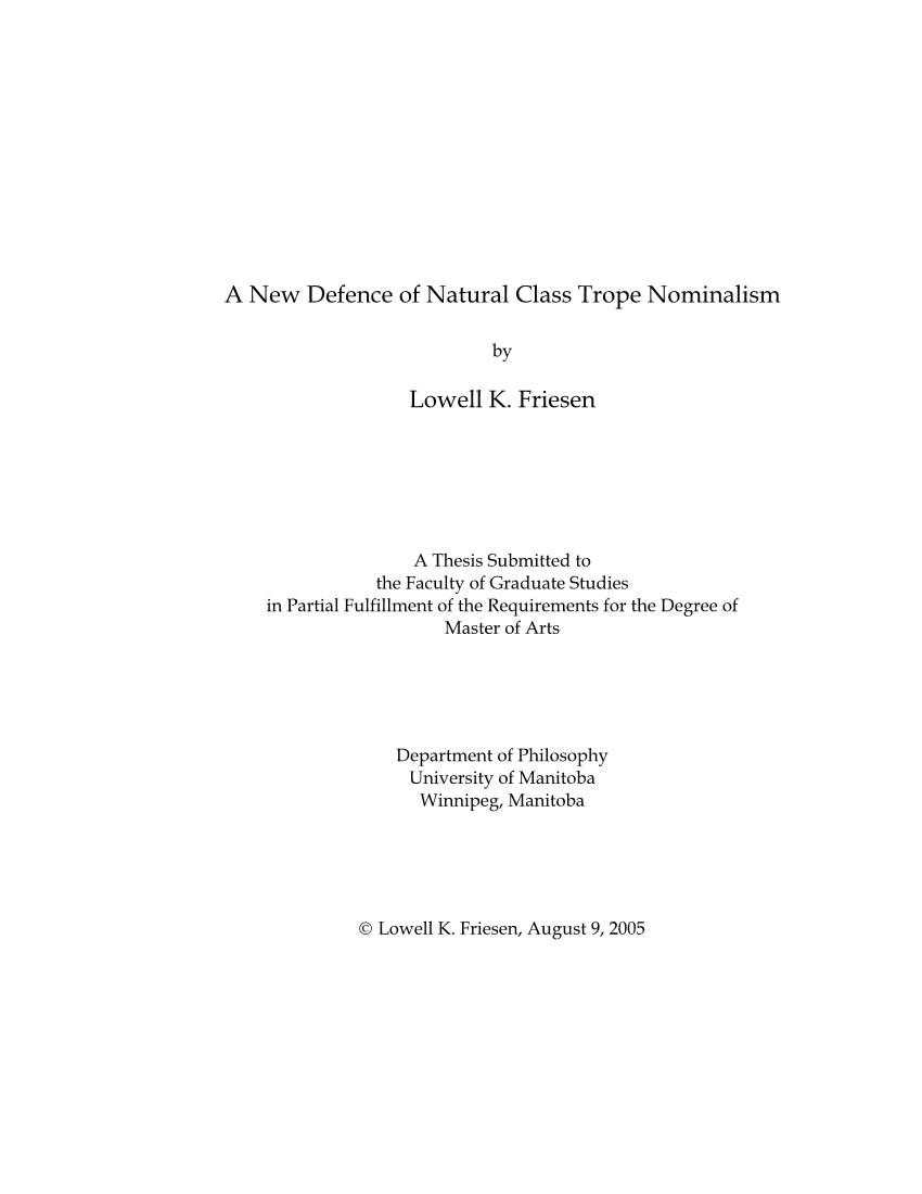 A New Defence of Natural Class Trope Nominalism Lowell K. Friesen