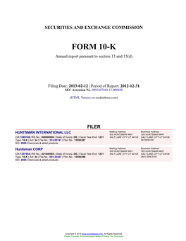 HUNTSMAN INTERNATIONAL LLC Form 10-K Annual Report Filed