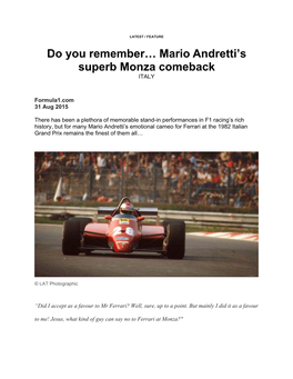 Do You Remember… Mario Andretti's Superb Monza Comeback