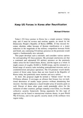 Keep US Forces in Korea After Reunification