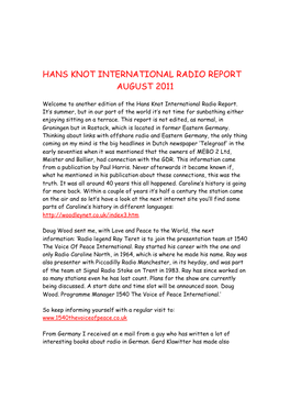 Hans Knot International Radio Report August 2011