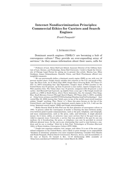 Internet Nondiscrimination Principles: Commercial Ethics for Carriers and Search Engines