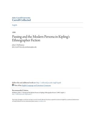 Passing and the Modern Persona in Kipling's Ethnographer Fiction John S