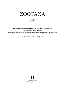 Zootaxa, Taxonomy and Biogeography of the Freshwater