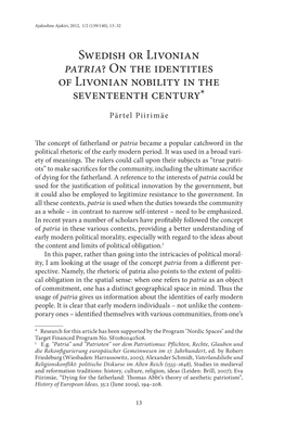 On the Identities of Livonian Nobility in the Seventeenth Century*