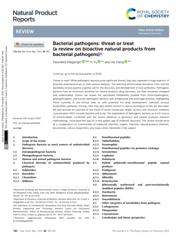 Bacterial Pathogens: Threat Or Treat (A Review on Bioactive Natural Products from Cite This: Nat