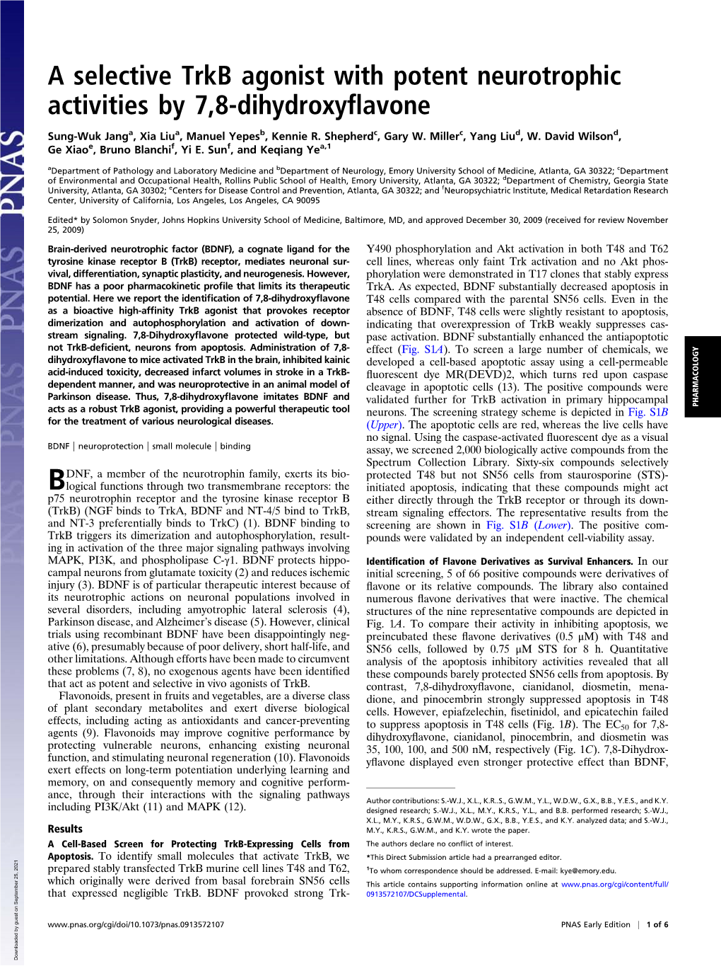 A Selective Trkb Agonist with Potent Neurotrophic Activities by 7,8-Dihydroxyﬂavone