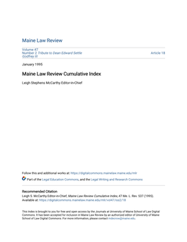 Maine Law Review Cumulative Index