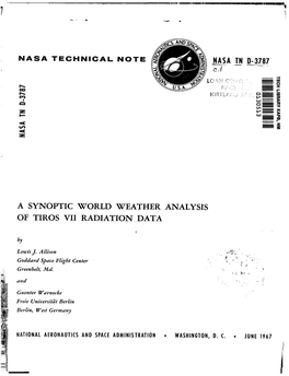 A Synoptic World Weather Analysis of Tiros Vii Radiation Data