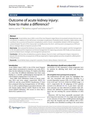 Outcome of Acute Kidney Injury: How to Make a Difference?