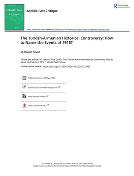 The Turkish-Armenian Historical Controversy: How to Name the Events of 1915?