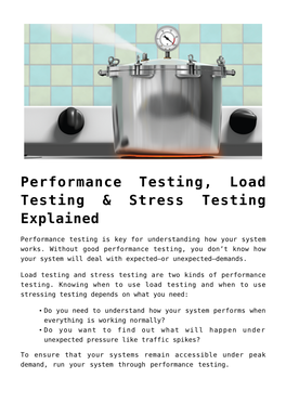 Performance Testing, Load Testing &#038; Stress Testing Explained