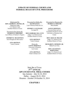 Update of Federal Courts and Federal Rules of Civil Procedure