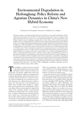 Policy Reform and Agrarian Dynamics in China's New Hybrid Economy