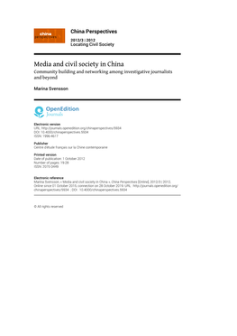 Media and Civil Society in China Community Building and Networking Among Investigative Journalists and Beyond