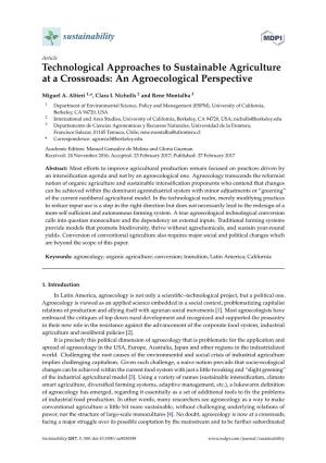 Technological Approaches to Sustainable Agriculture at a Crossroads: an Agroecological Perspective