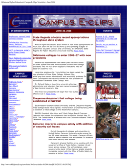 Oklahoma Higher Education's Campus E-Clips Newsletter - June 2006