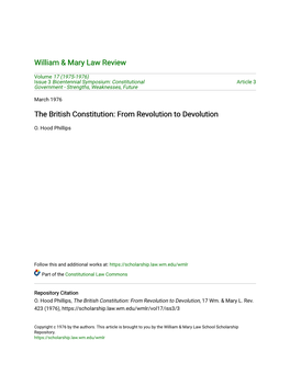 The British Constitution: from Revolution to Devolution