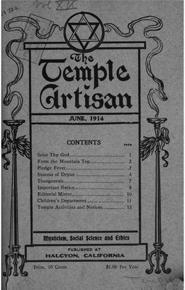The Temple Artisan – 1914 – 1915