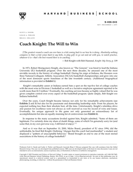 Coach Knight: the Will to Win