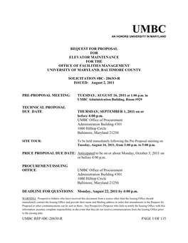 Umbc Rfp #Bc-20630-R Page 1 of 115 Request for Proposal