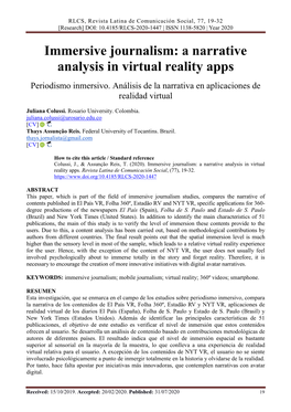 Immersive Journalism: a Narrative Analysis in Virtual Reality Apps