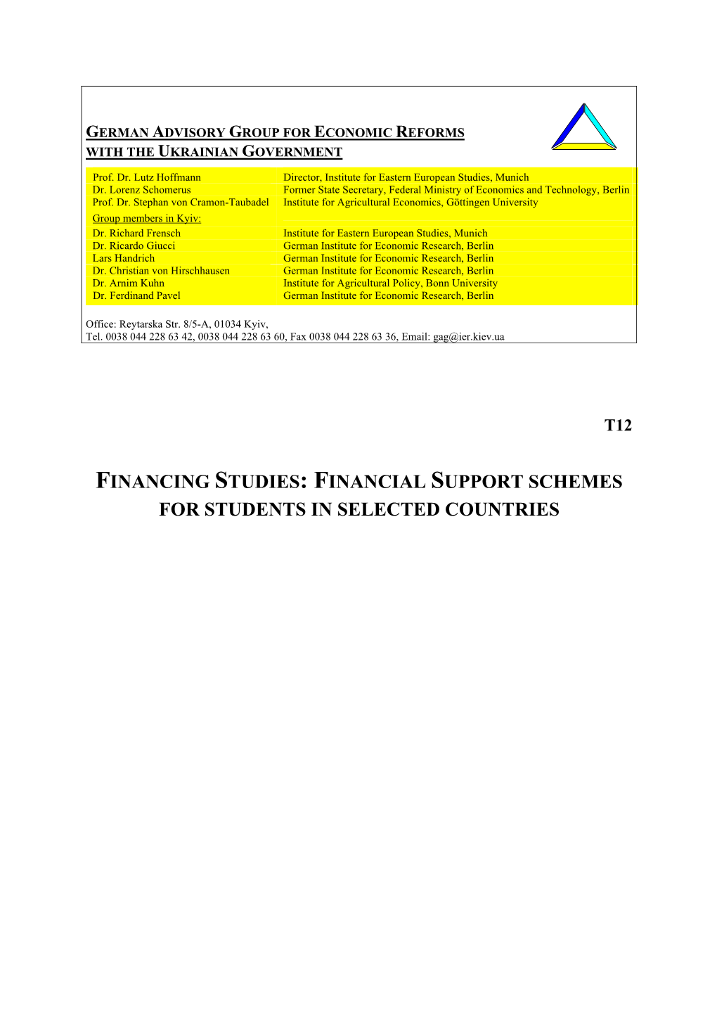 Financing Studies: Financial Support Schemes for Students in Selected Countries