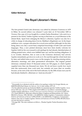 The Royal Librarian's Notes