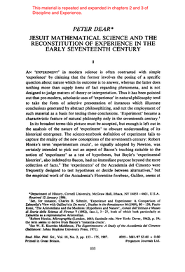 Peter Rear * Jesuit Mathematical Science and the Reconstitution of Experience in the Early Seventeenth Century