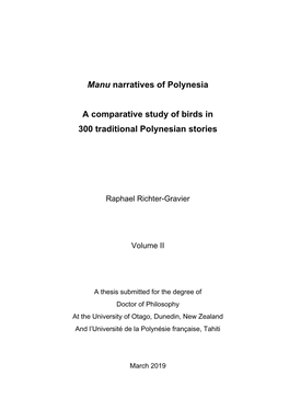 Manu Narratives of Polynesia a Comparative Study of Birds in 300