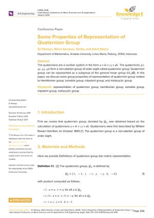 Some Properties of Representation of Quaternion Group
