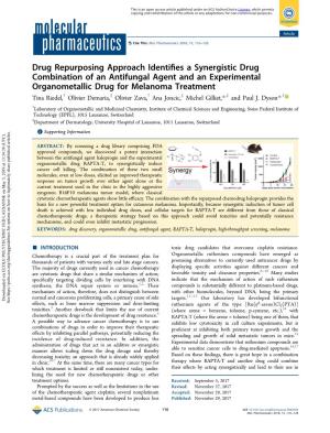 Drug Repurposing Approach Identifies a Synergistic Drug Combination of an Antifungal Agent and an Experimental Organometallic Dr