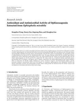 Antioxidant and Antimicrobial Activity of Ophiurasaponin Extracted from Ophiopholis Mirabilis