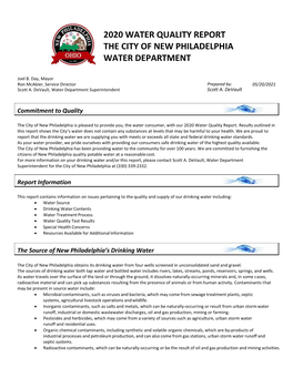 2020 Water Quality Report the City of New Philadelphia Water Department