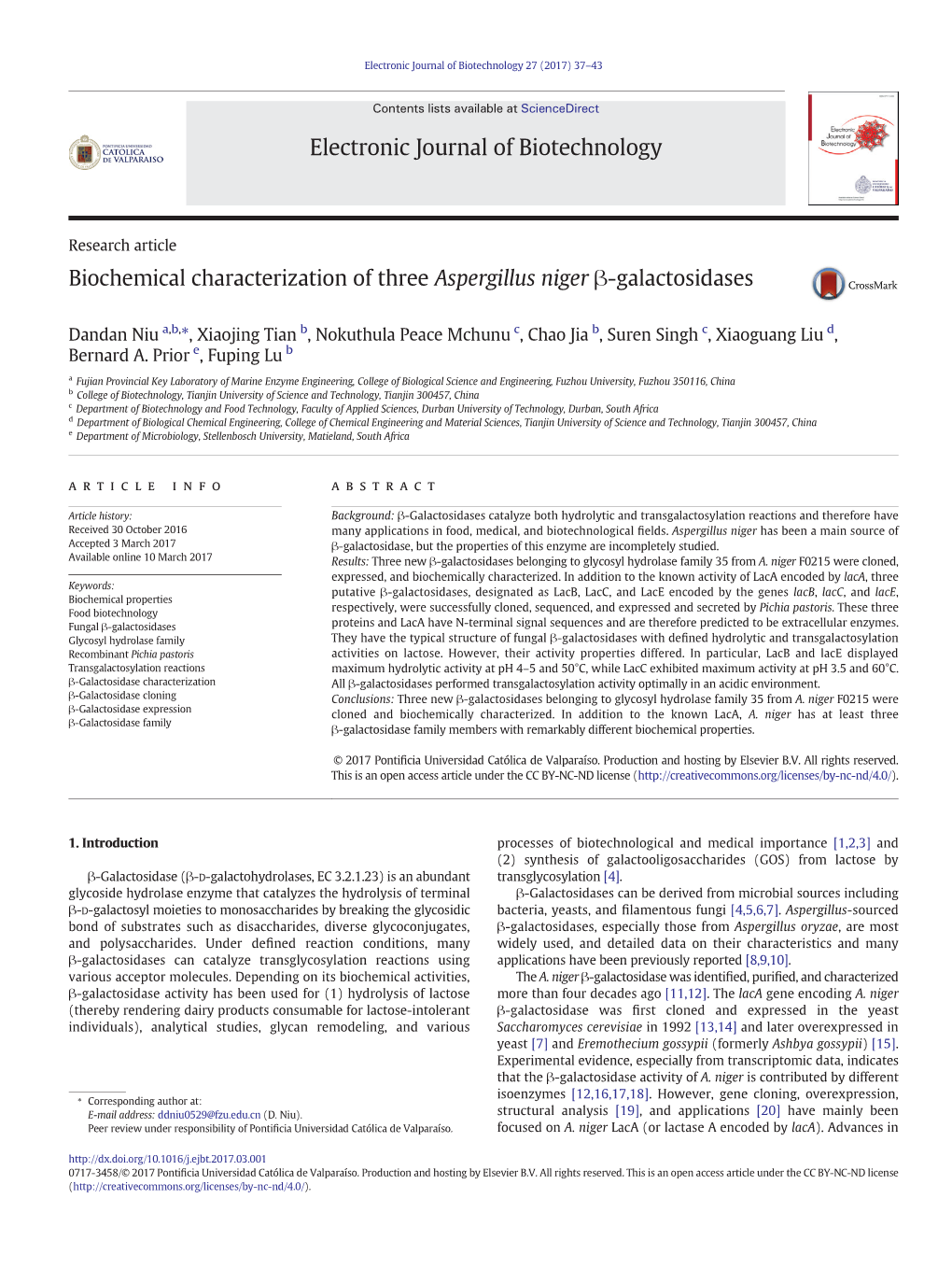 Biochemical Characterization of Three Aspergillus Niger Β-Galactosidases