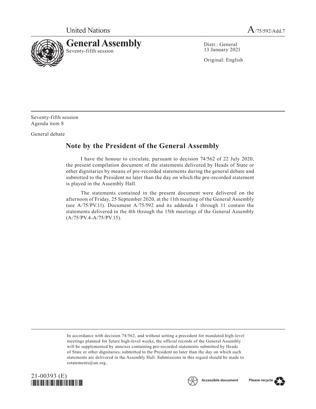 Note by the President of the General Assembly