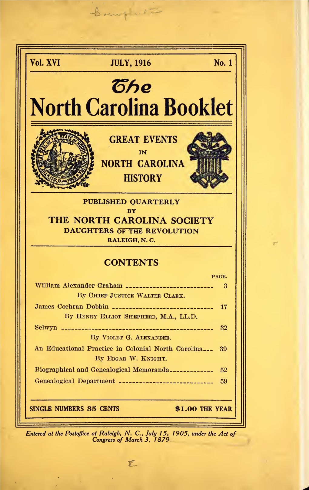 THE NORTH CAROLINA BOOKLET Mrs