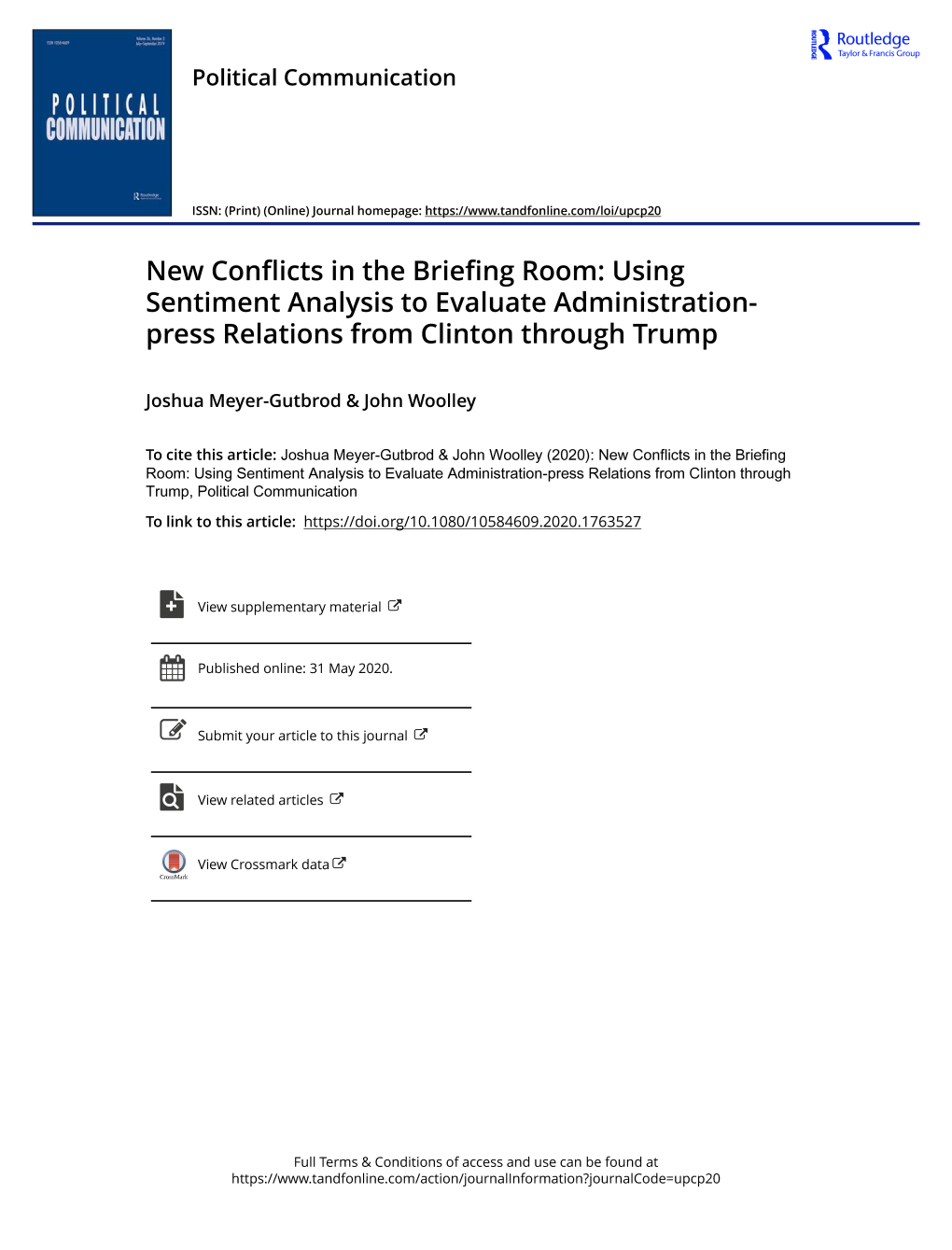 Using Sentiment Analysis to Evaluate Administration-Press Relations from Clinton Through Trump Joshua Meyer-Gutbrod and John Woolley