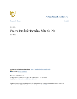 Federal Funds for Parochial Schools - No Leo Pfeffer