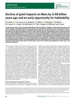 Decline of Giant Impacts on Mars by 4.48 Billion Years Ago and an Early Opportunity for Habitability
