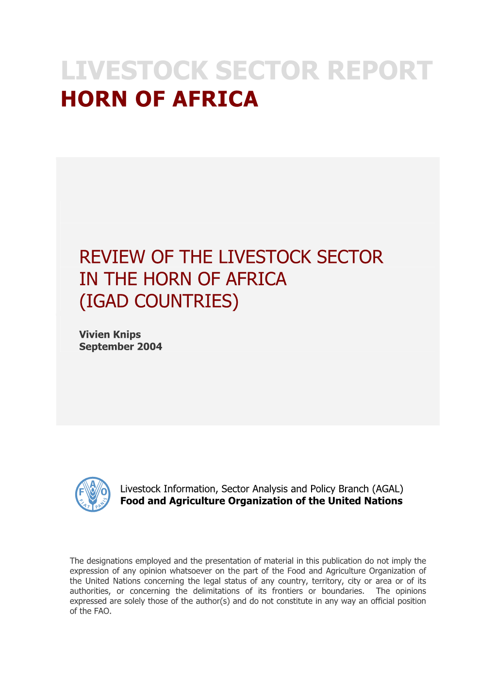 Review of the Livestock Sector in the Horn of Africa (Igad Countries)