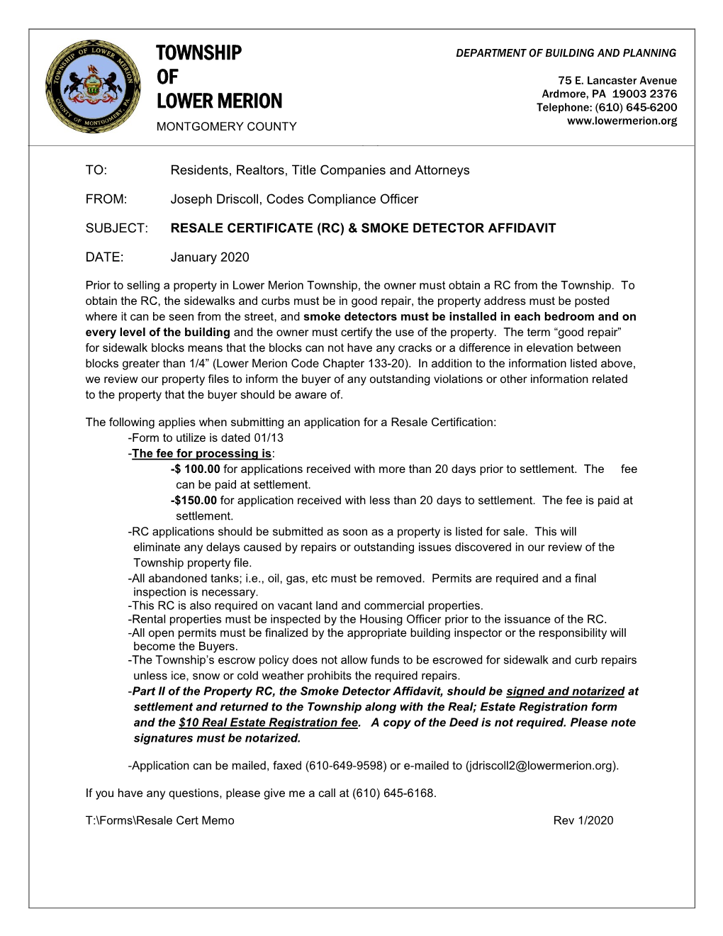 PROPERTY RESALE CERTIFICATION APPLICATION PART I PLEASE PRINT OR TYPE L