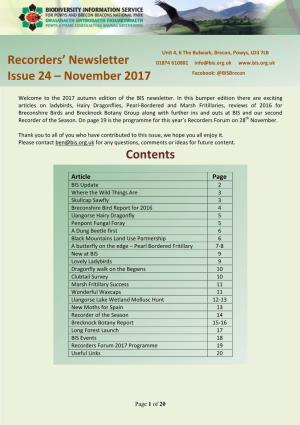 Recorders' Newsletter Issue 24 – November 2017 Contents