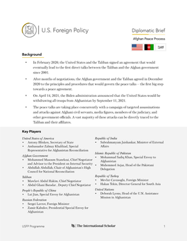ITS | USFP Afghan Peace Process Diplomatic Brief