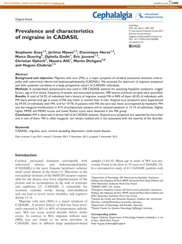 Prevalence and Characteristics of Migraine in CADASIL