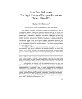 The Legal History of European Reparation Claims: 1946–1953