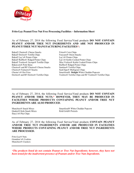 Frito-Lay Peanut/Tree Nut Free Processing Facilities – Information Sheet