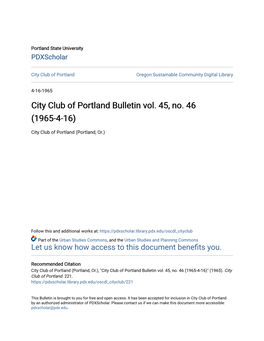City Club of Portland Bulletin Vol. 45, No. 46 (1965-4-16)
