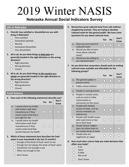 2019 Winter NASIS Nebraska Annual Social Indicators Survey