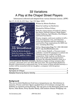 33 Variations a Play at the Chapel Street Players Information Collected and Adapted from Various Internet Sources